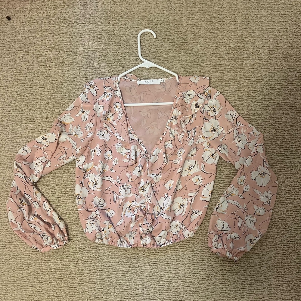 Astr Floral Blush Wrap Blouse